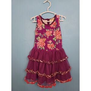 Matilda Jane Size 2 Freja Dress Burgundy Tulle Layered Tutu Skirt Floral